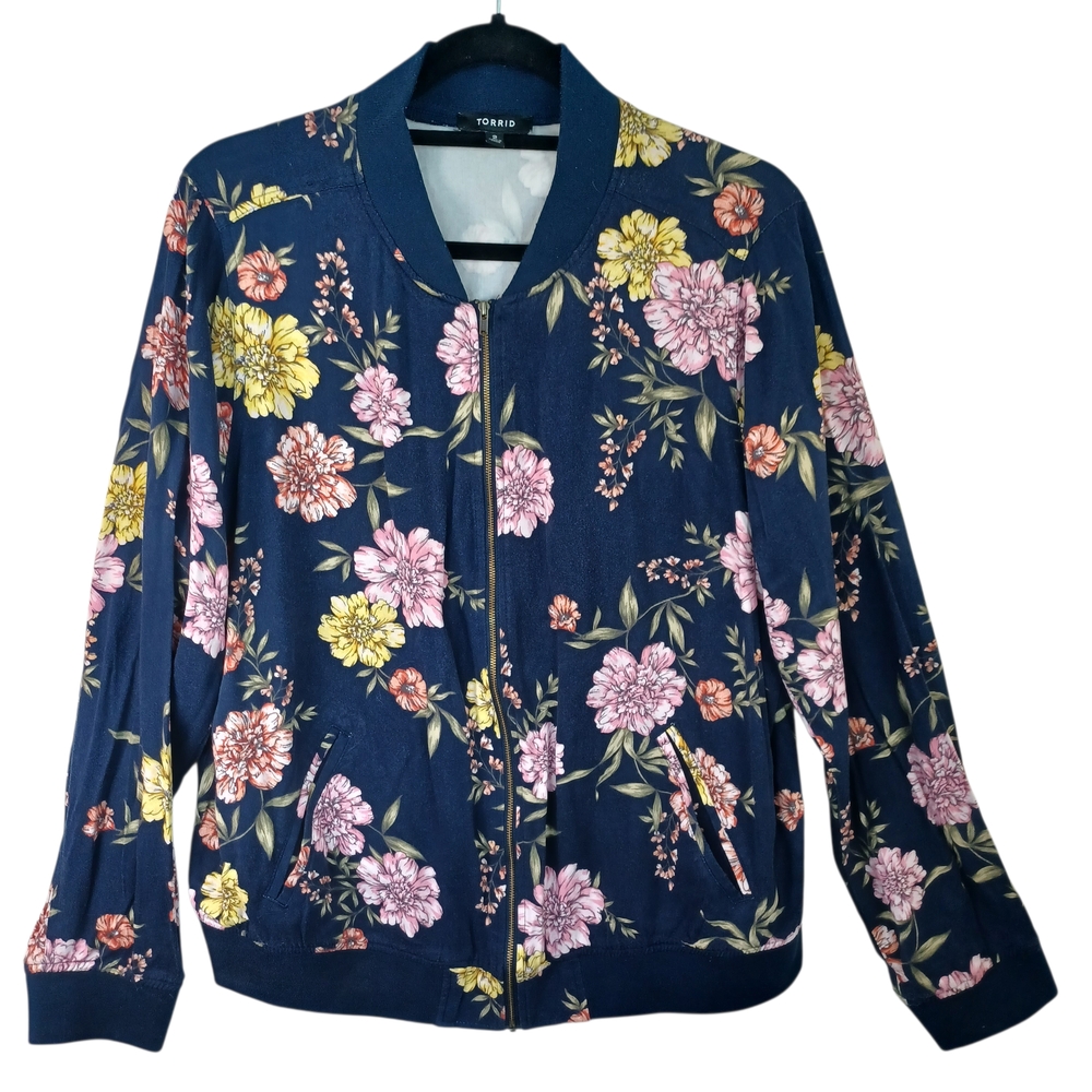 Torrid Jacket Full Zip Bomber Style Dark Blue Floral Womens Plus size 2‎